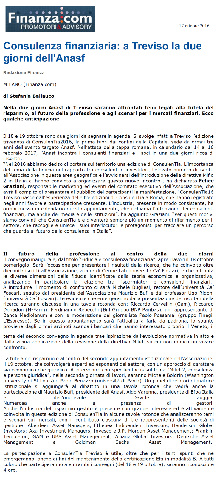 articolo ConsulenTia16 Treviso su Finanza.com